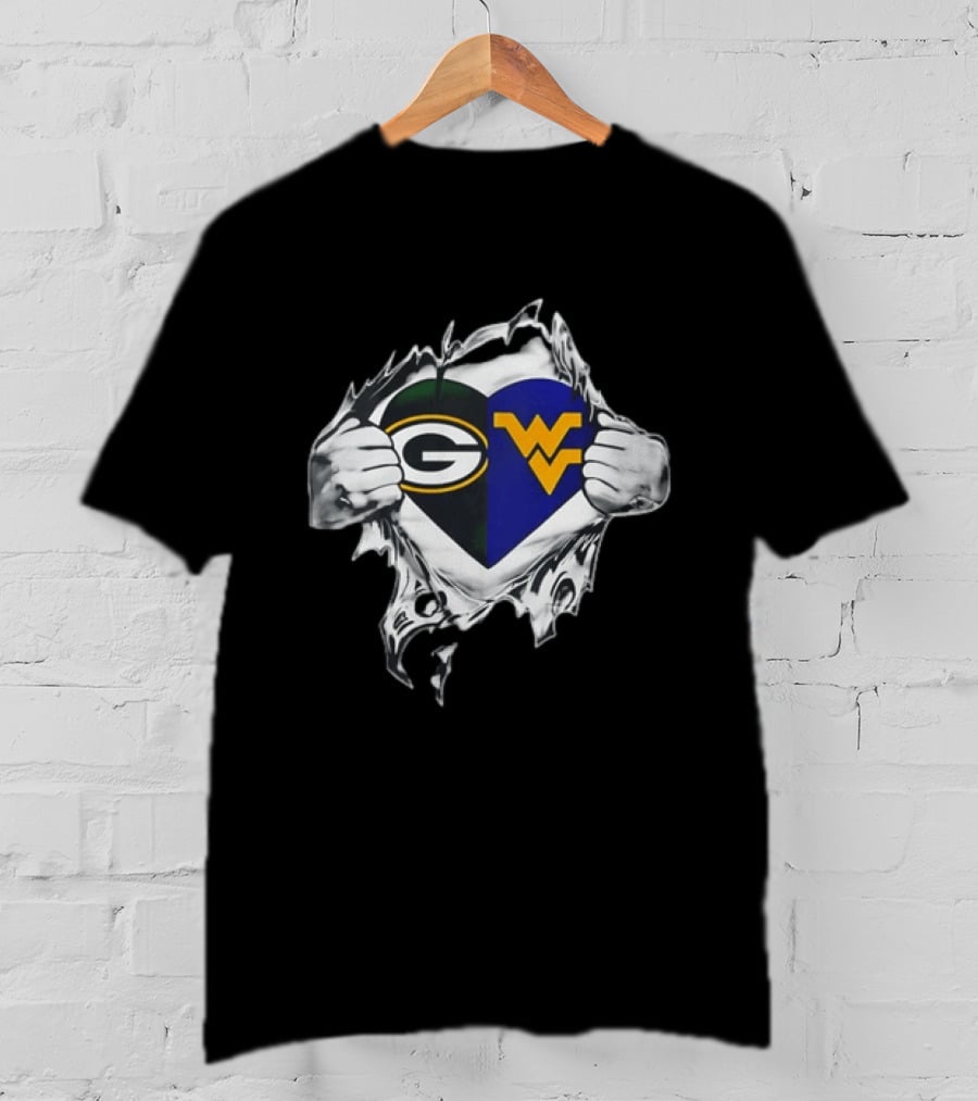 Green Bay Packers West Virginia Mountaineers Heart Rip T-Shirt