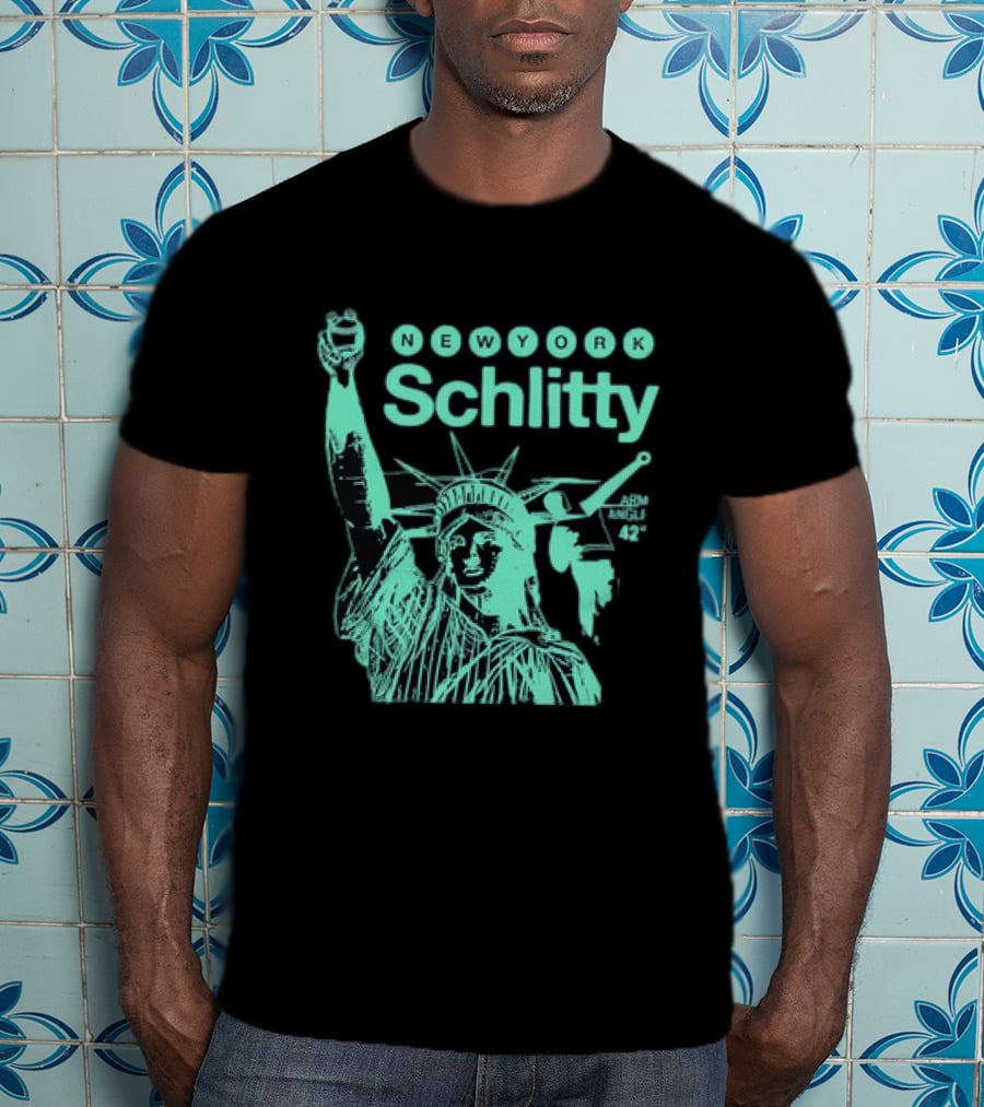 New York Schlitty Statue Liberty ARM Angle New York Baseball T-Shirt