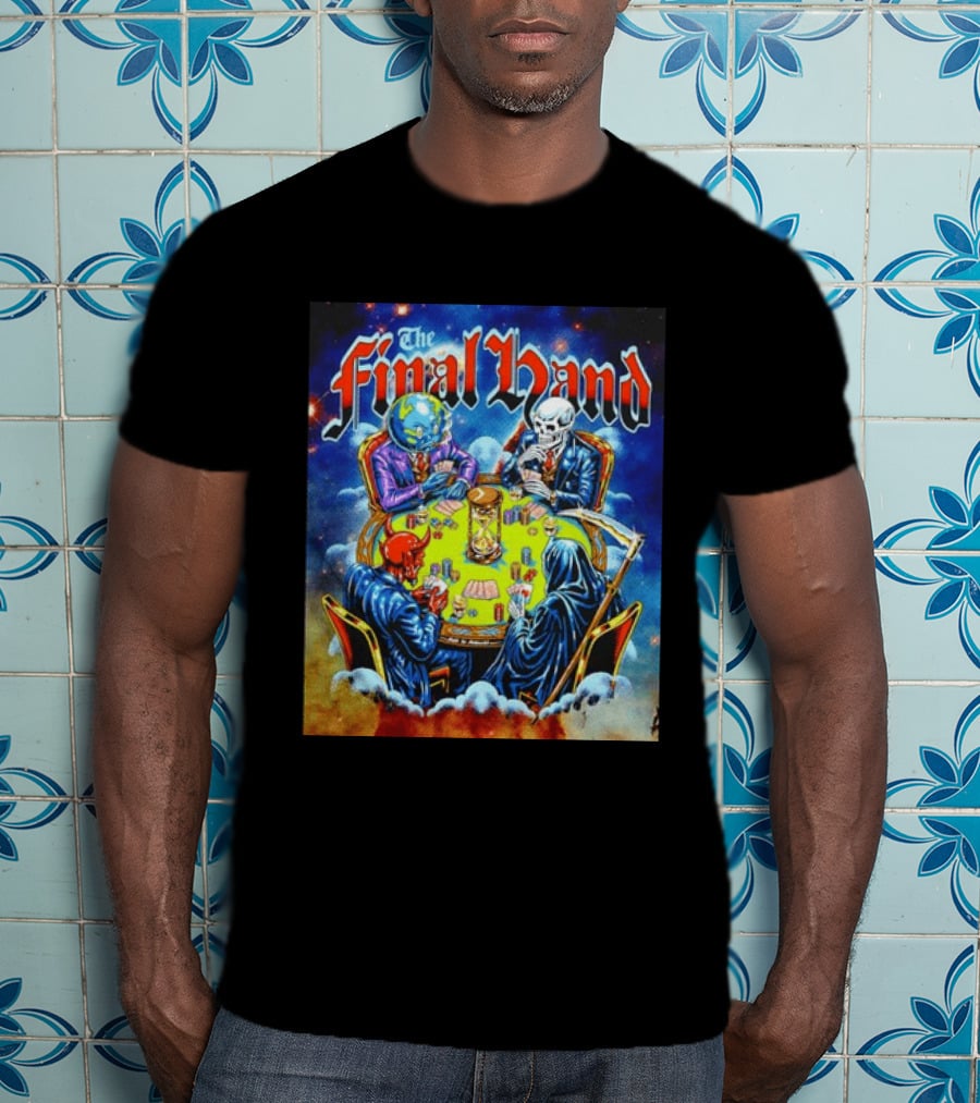 The Final Hand Poker Game Skeleton Grim Reaper Skull Players Atmosphere T-Shirt