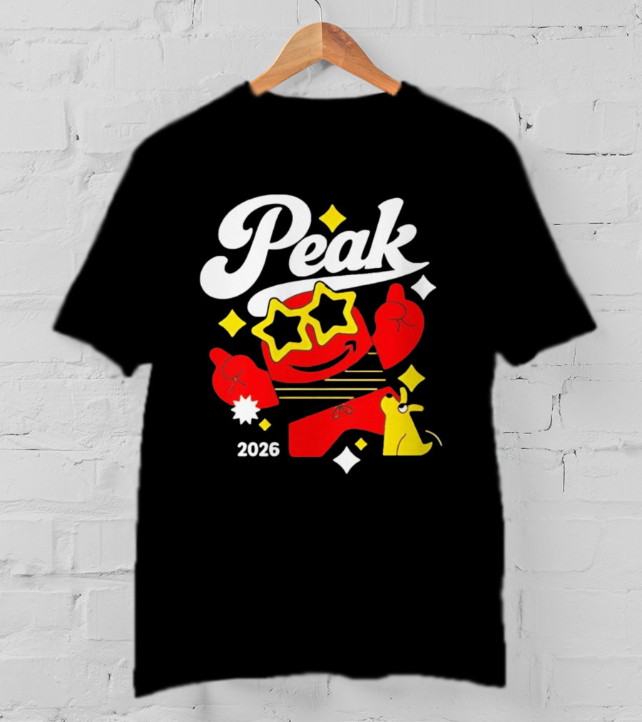 Peak 2026 Red Character With Star Glasses And Yellow Dog T-Shirt