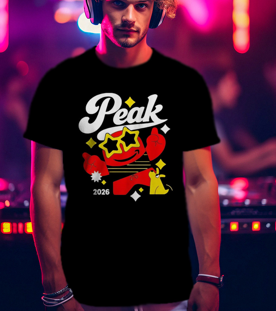 Peak 2026 Red Character With Star Glasses And Yellow Dog T-Shirt