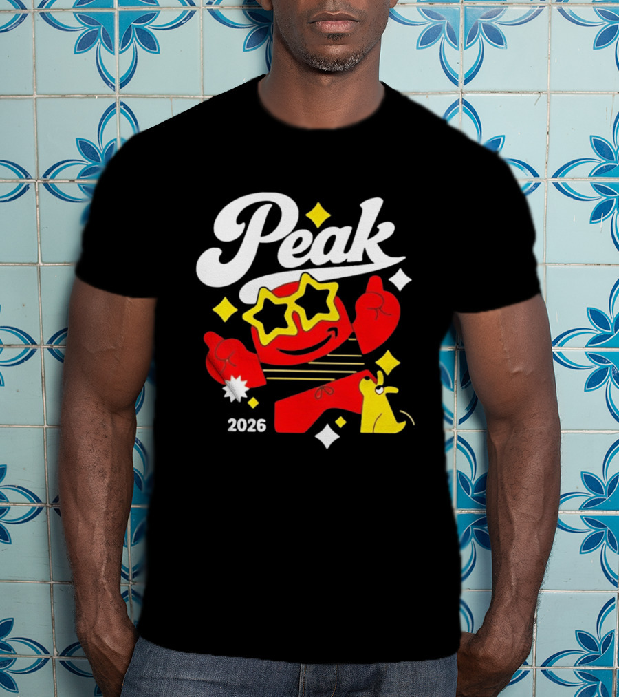 Peak 2026 Red Character With Star Glasses And Yellow Dog T-Shirt