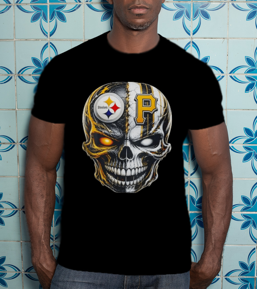 Pittsburgh Pride Skull Steelers Pirates Sports Fusion T-Shirt
