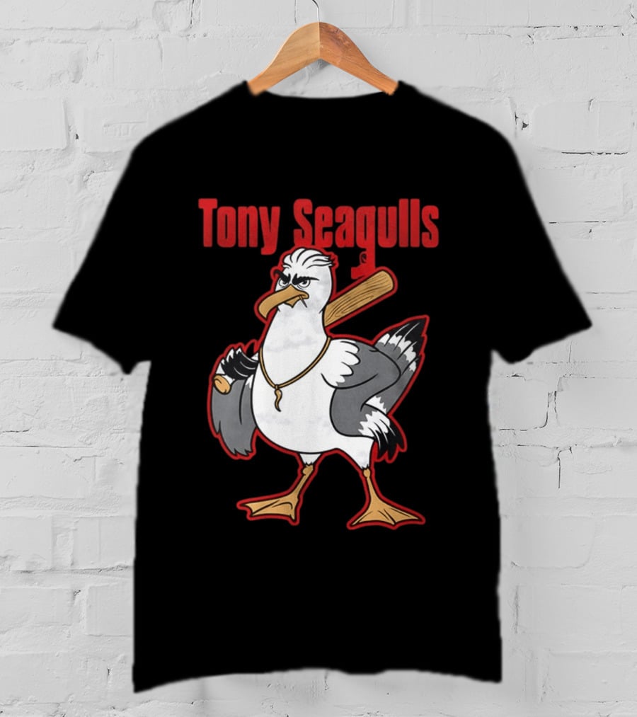 Tony Seagulls Baseball Cartoon Character With Bat T-Shirt