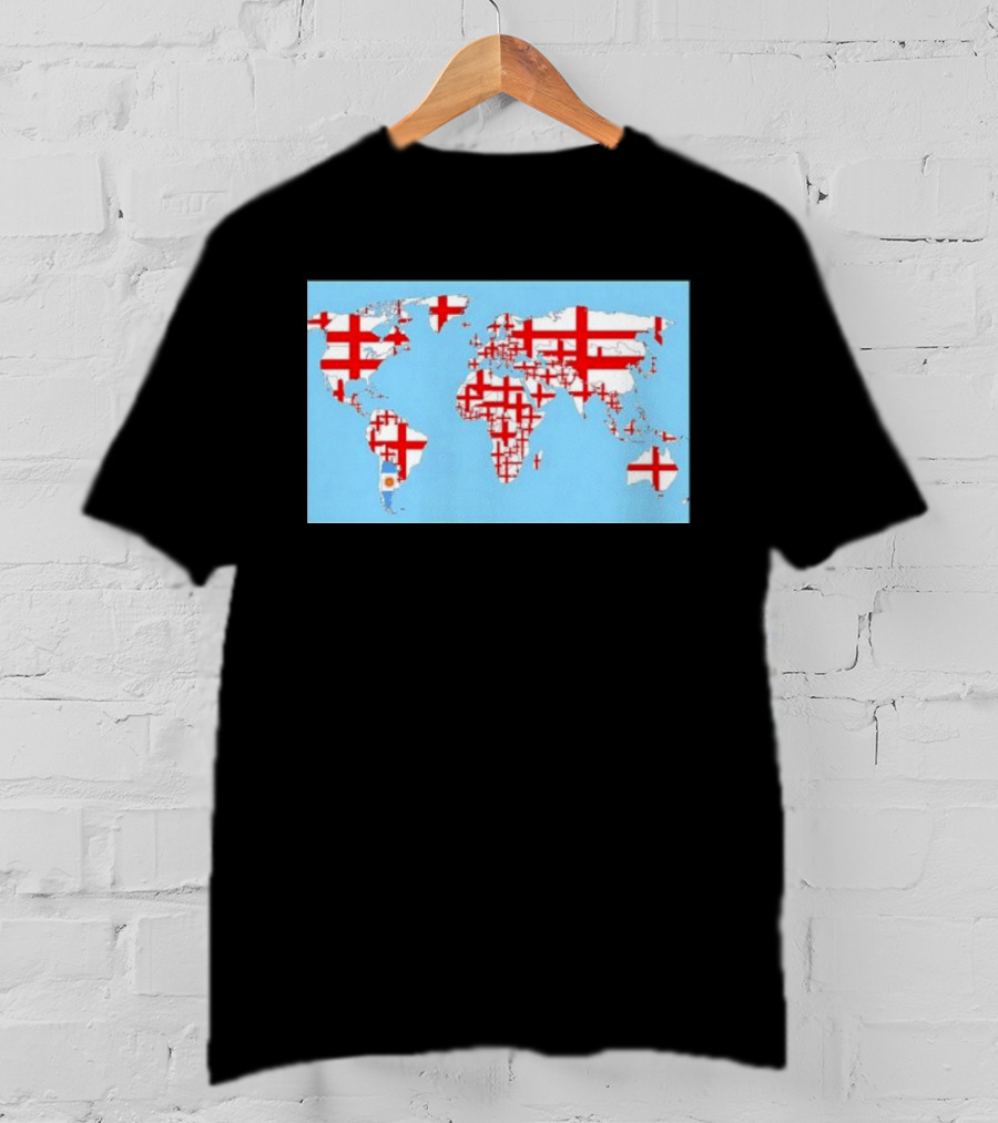 World Map With England Cross And Argentina Flag T-Shirt