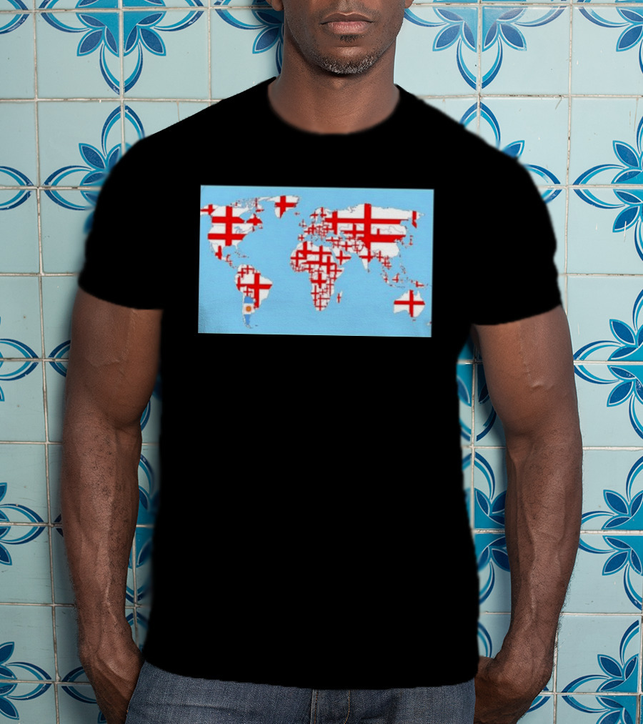 World Map With England Cross And Argentina Flag T-Shirt