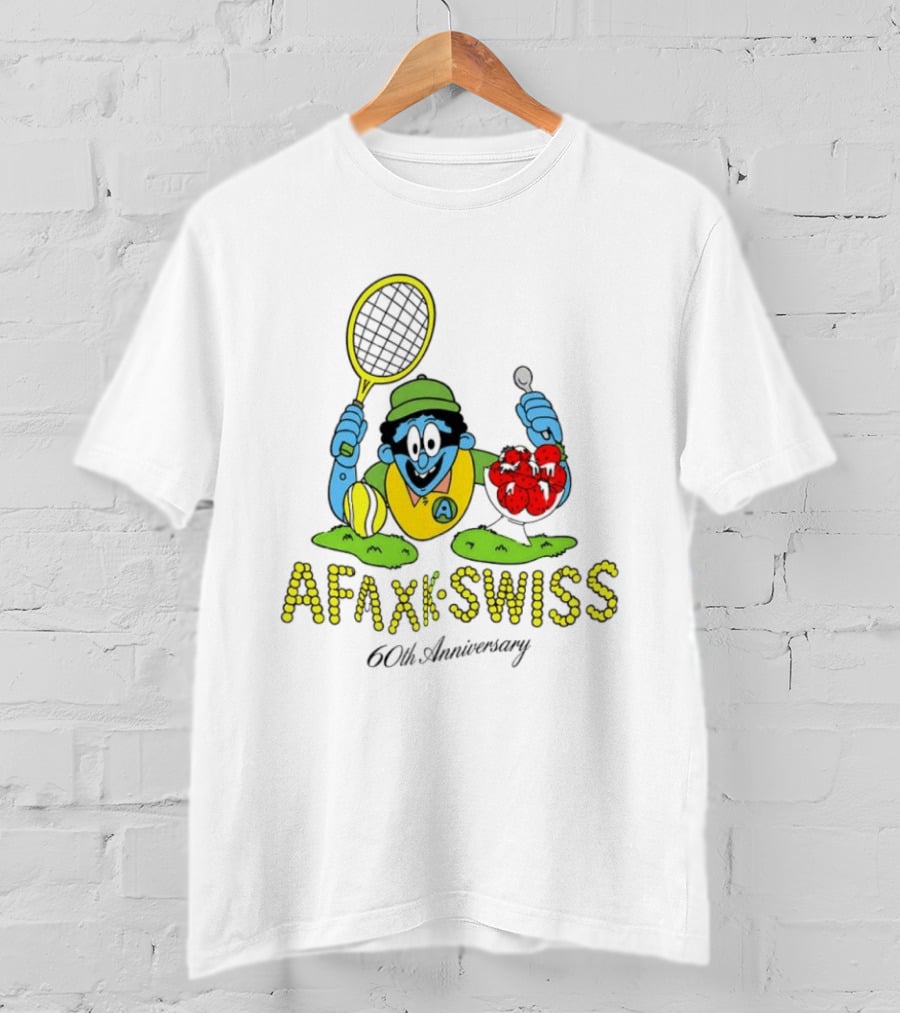 AFAXK Swiss 60th Anniversary Tennis Racket And Strawberry Ice Cream Celebration T-Shirt