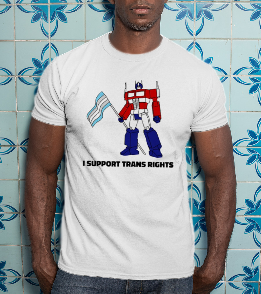 I Support Trans Rights Robot With Flag T-Shirt