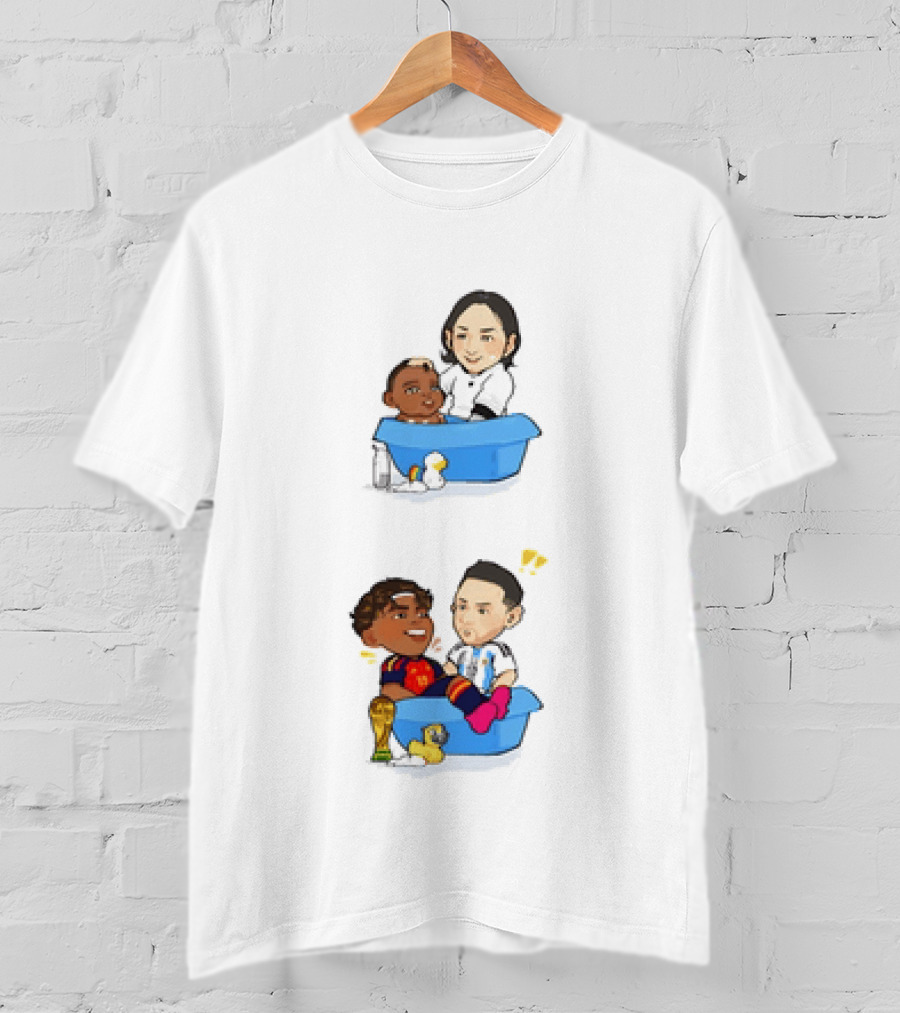 Lamine Yamal Lionel Messi Chibi Bathtub FC Barcelona Cartoon T-Shirt