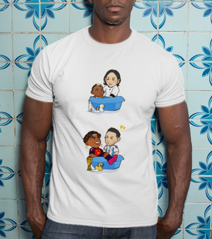Lamine Yamal Lionel Messi Chibi Bathtub FC Barcelona Cartoon T-Shirt