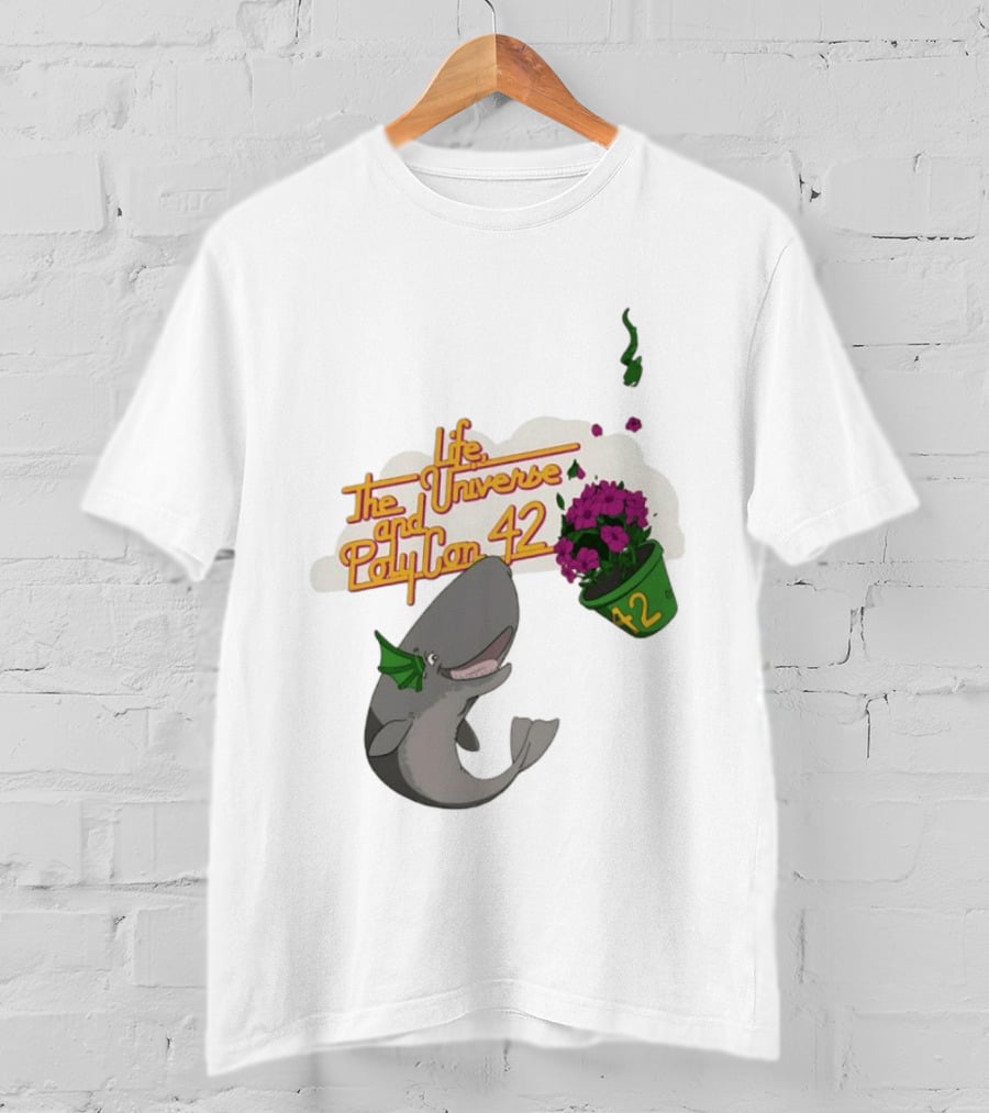 Life The Universe And Poly Con 42 Whale And Flowerpot T-Shirt
