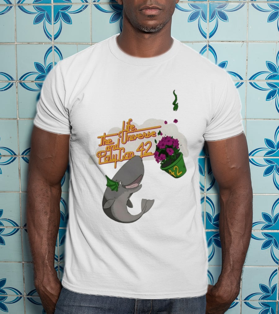 Life The Universe And Poly Con 42 Whale And Flowerpot T-Shirt