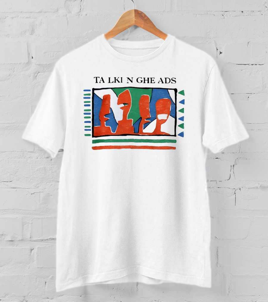 TA LKI N GHE ADS Bold Abstract Faces With Blue Green Accents T-Shirt