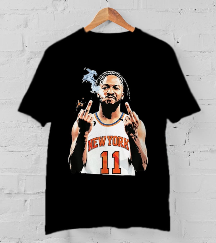 New York Knicks Jalen Brunson 11 Smoking Cigar Middle Finger Pose T-Shirt