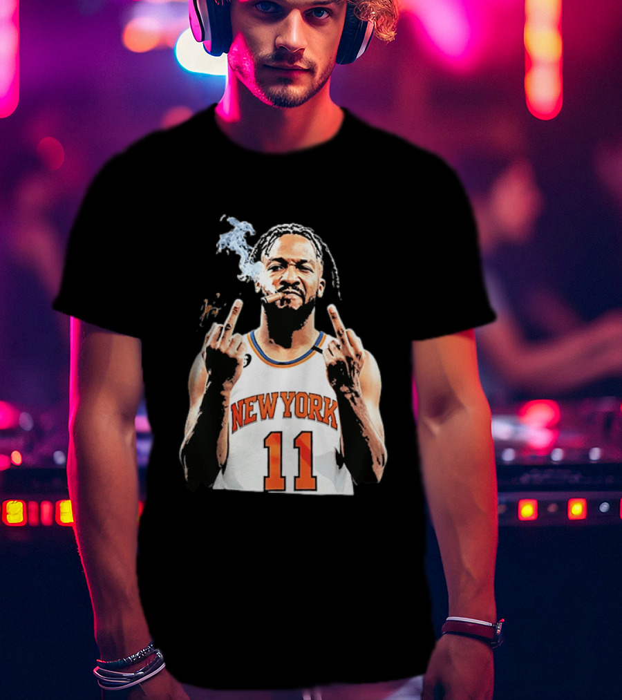 New York Knicks Jalen Brunson 11 Smoking Cigar Middle Finger Pose T-Shirt