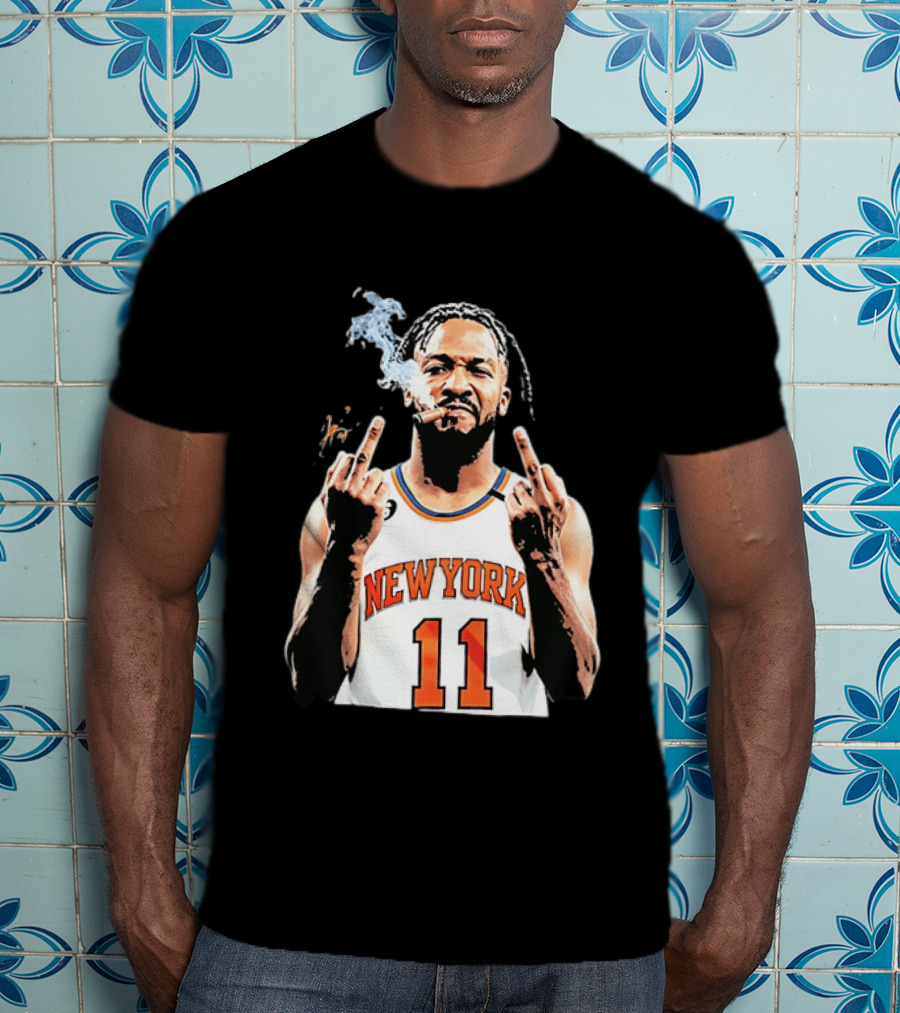 New York Knicks Jalen Brunson 11 Smoking Cigar Middle Finger Pose T-Shirt