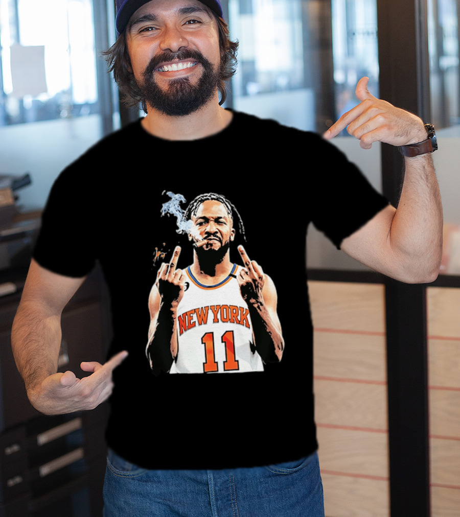 New York Knicks Jalen Brunson 11 Smoking Cigar Middle Finger Pose T-Shirt