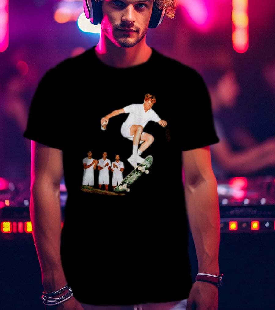 Jannik Sinner Skateboarding Wimbledon Men's Singles Italy 2026 Tennis Champion Jump T-Shirt