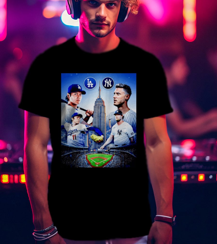 Los Angeles Dodgers Vs New York Yankees Shohei Ohtani Yoshinobu Yamamoto Baseball City Skyline T-Shirt