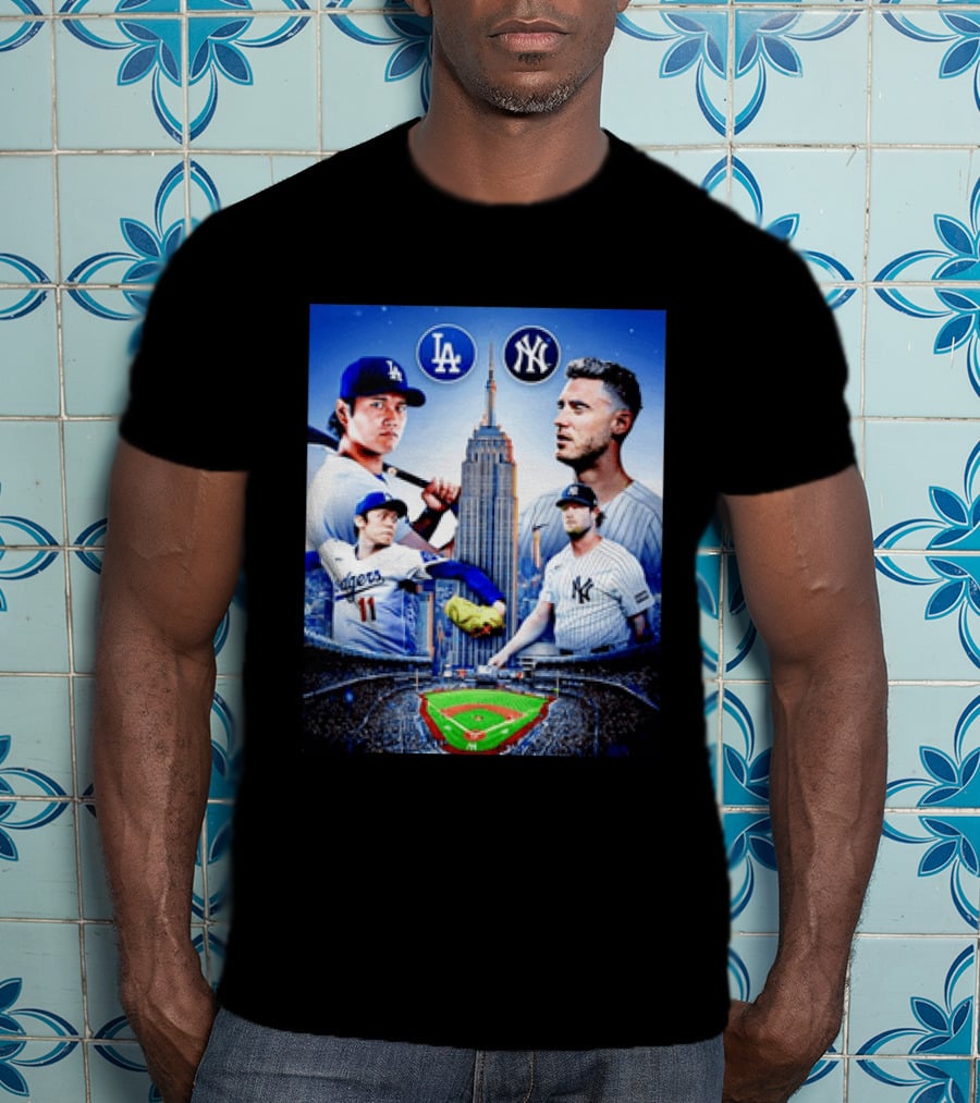 Los Angeles Dodgers Vs New York Yankees Shohei Ohtani Yoshinobu Yamamoto Baseball City Skyline T-Shirt