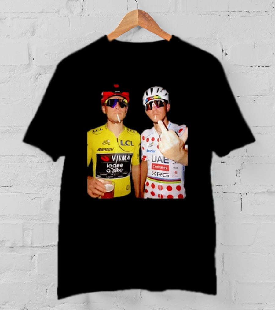 Jonas Vingegaard Tadej Pogačar 2026 Tour De France Visma UAE LCL Santini Emirates XRG Visor Beer Gesture T-Shirt