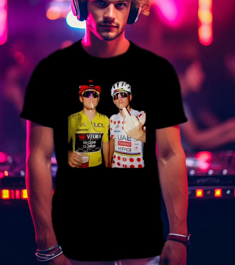 Jonas Vingegaard Tadej Pogačar 2026 Tour De France Visma UAE LCL Santini Emirates XRG Visor Beer Gesture T-Shirt