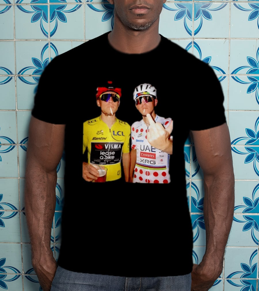 Jonas Vingegaard Tadej Pogačar 2026 Tour De France Visma UAE LCL Santini Emirates XRG Visor Beer Gesture T-Shirt