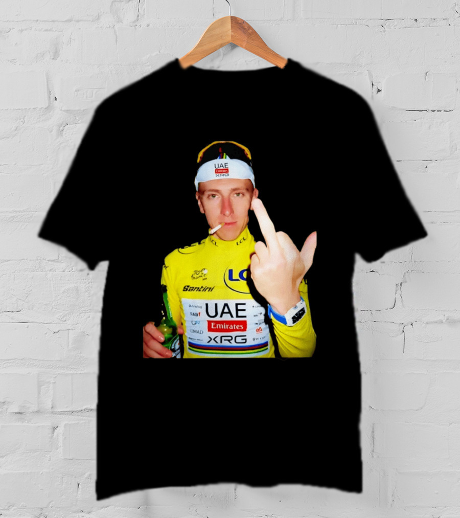 Tadej Pogačar Yellow Jersey Middle Finger Tour De France UAE Emirates LCL Santini T-Shirt