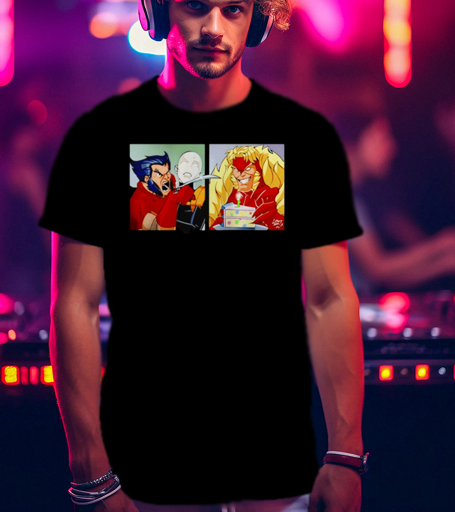 Wolverine And Morph Shouting At Sabretooth Birthday Cake Meme T-Shirt