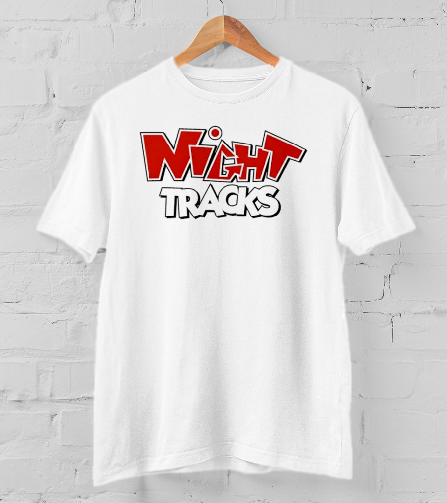 Night Tracks Retro Cartoon Style Bold Red And Black T-Shirt