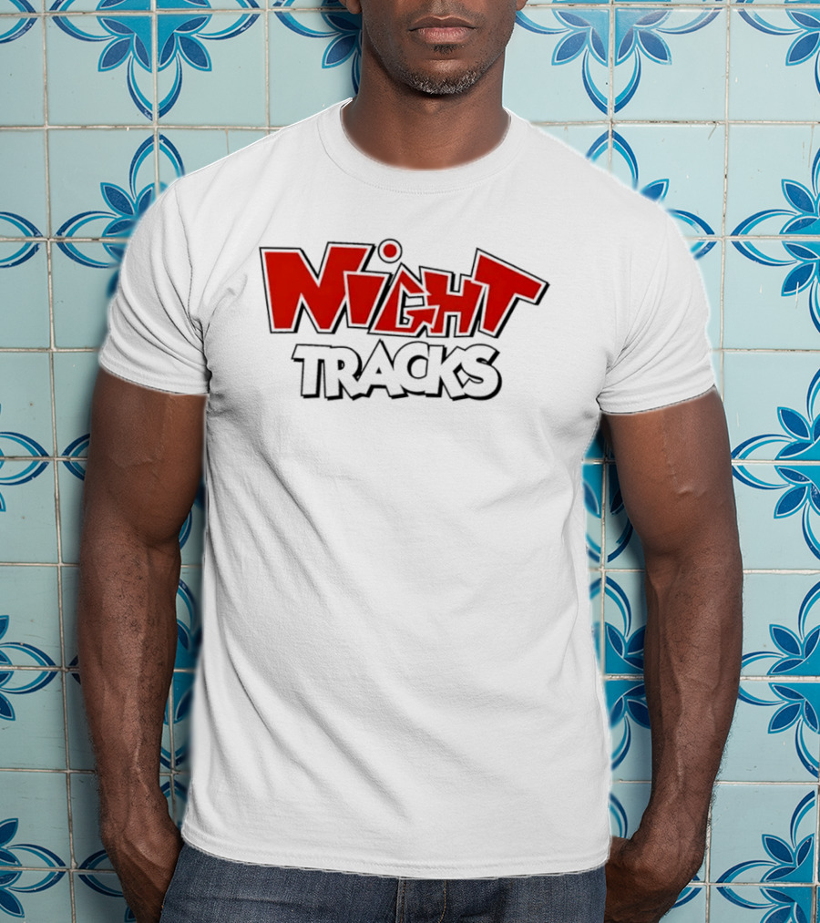 Night Tracks Retro Cartoon Style Bold Red And Black T-Shirt
