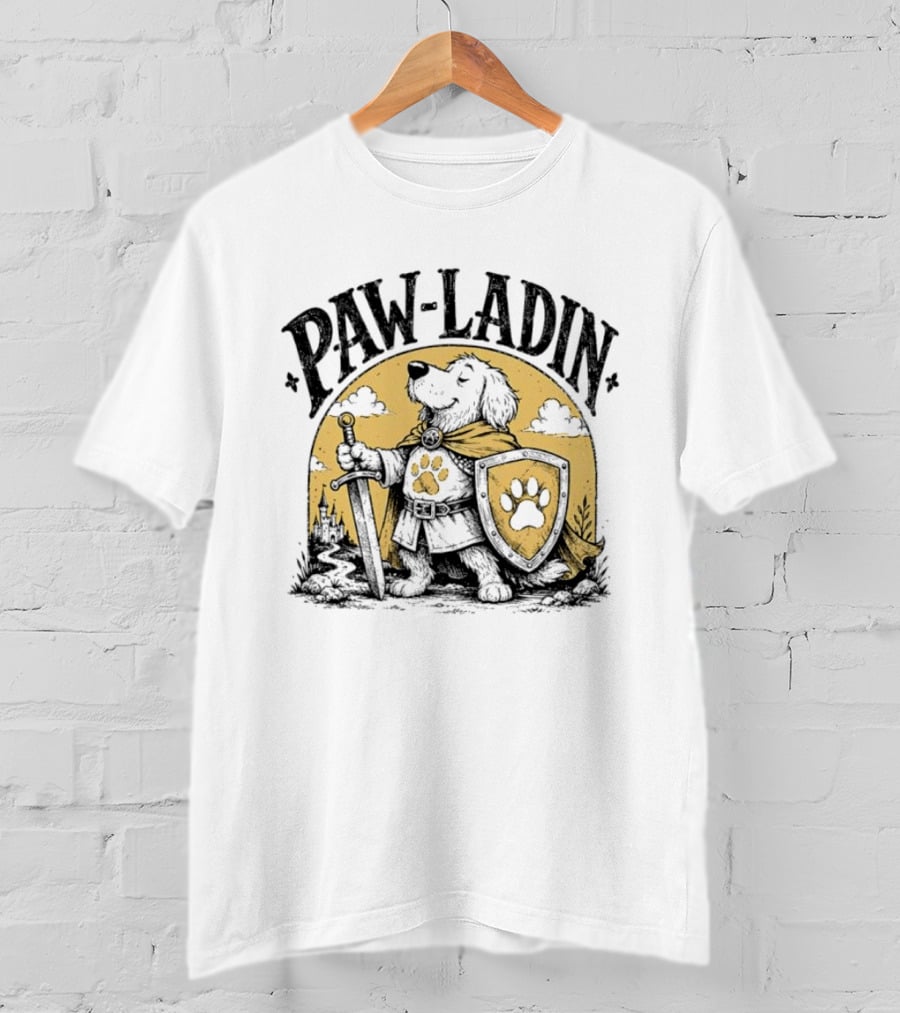 Paw Ladin Knight Dog Sword Shield Fantasy Adventure T-Shirt