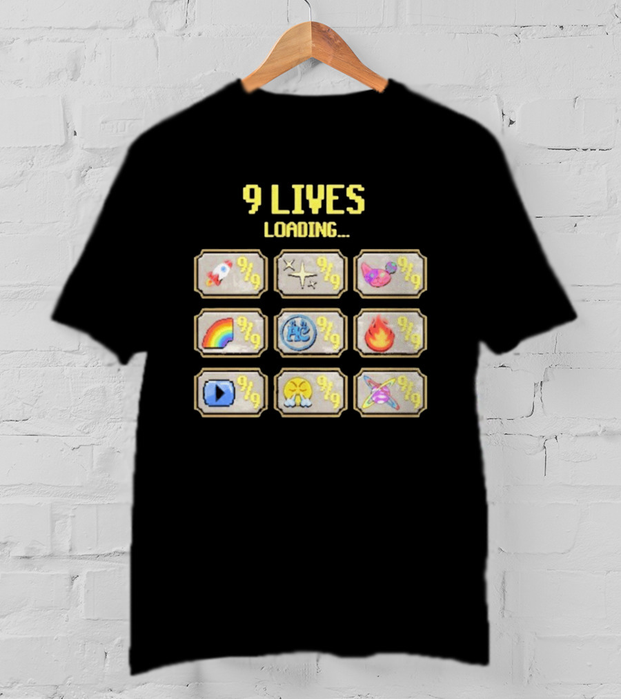 9 Lives Loading Rocket Cat Rainbow Fire Emoji Symbols Cvtscape Alleycvt T-Shirt