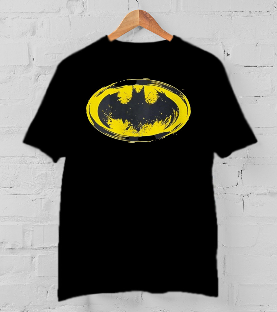 Batman Distressed Yellow Oval T-Shirt