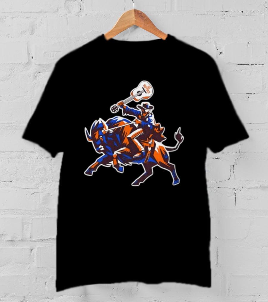 Lacrosse Go Buffalo Cowboy Riding Guitar Wielding Bull T-Shirt