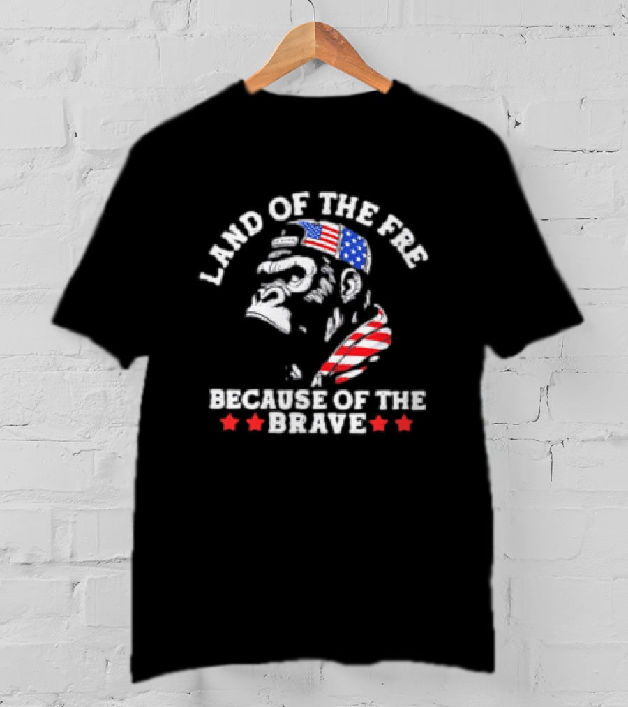 Land Of The Free Because Of The Brave Patriotic Monkey USA Flag T-Shirt