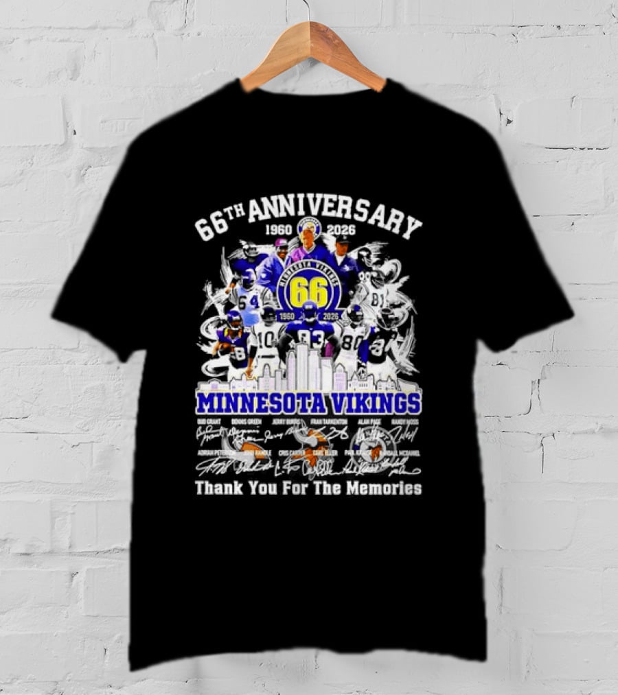 Minnesota Vikings 66th Anniversary 1960 2026 Legends Collage Thank You For The Memories T-Shirt