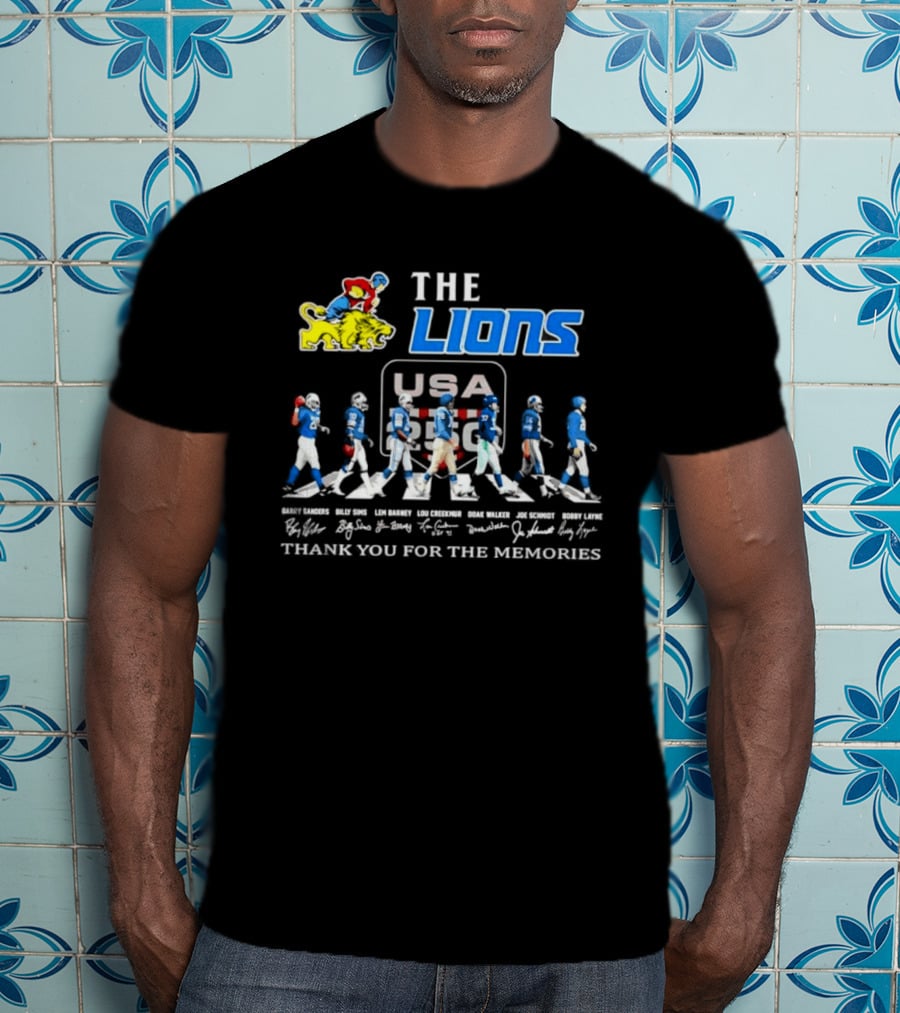 The Lions Legends USA Tour Barry Sanders Billy Sims Lem Barney Lou Creekmur Doak Walker Joe Schmidt Bobby Layne Thank You For The Memories T-Shirt