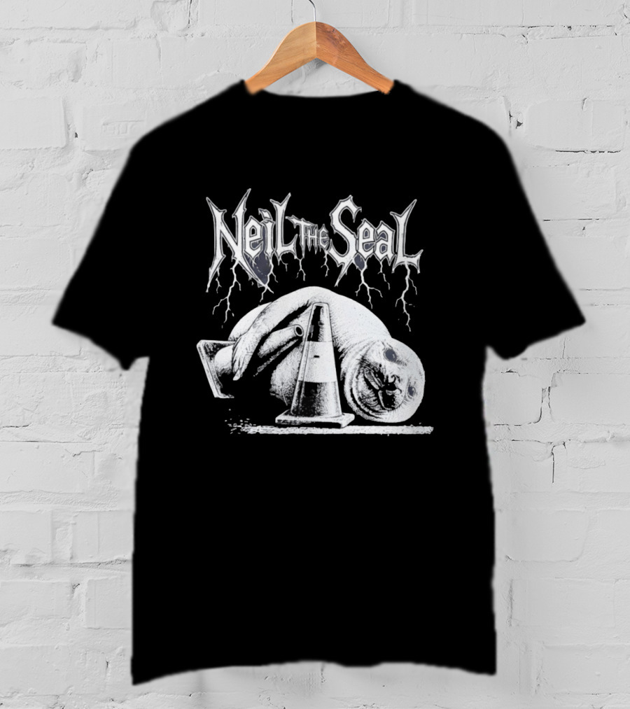 Neil The Seal Heavy Metal Gothic Animal 2026 With Traffic Cone Electric Guitar T-Shirt