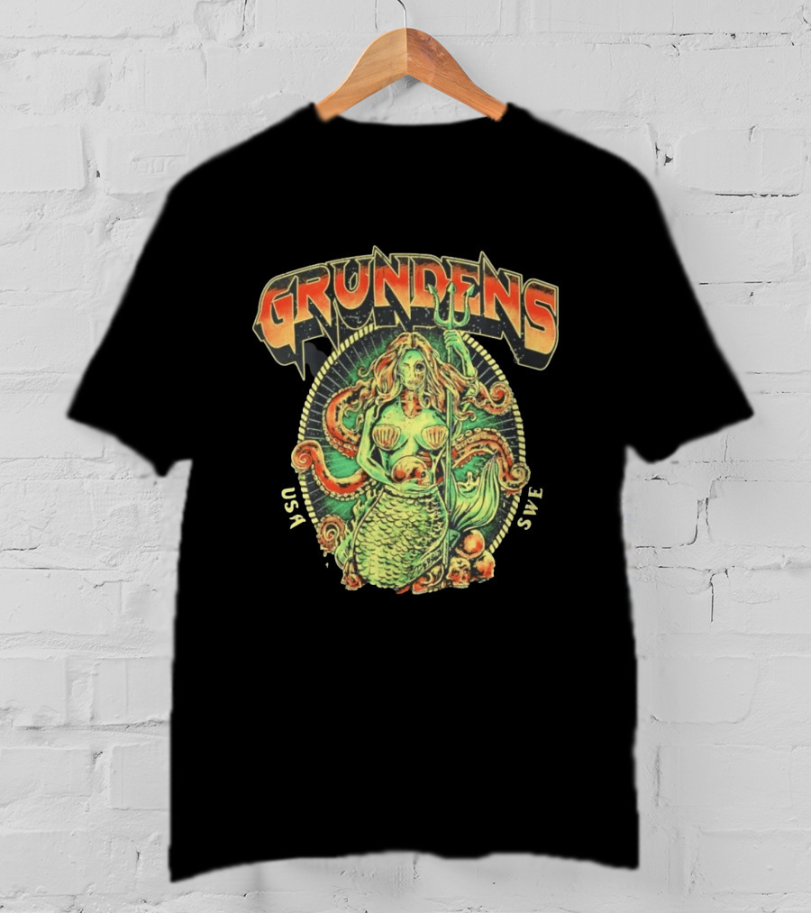 Grundens Undead Mermaid Holding Skull USA SWE Since 1926 T-Shirt