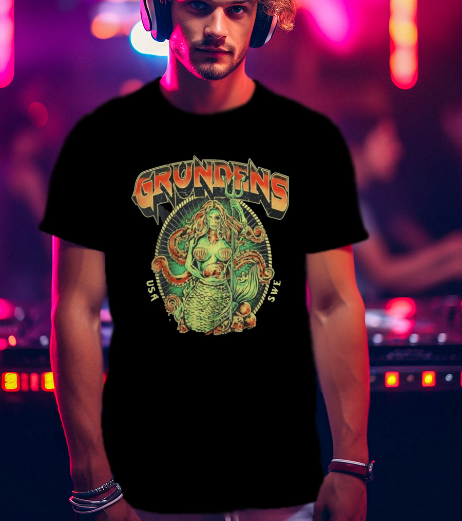 Grundens Undead Mermaid Holding Skull USA SWE Since 1926 T-Shirt