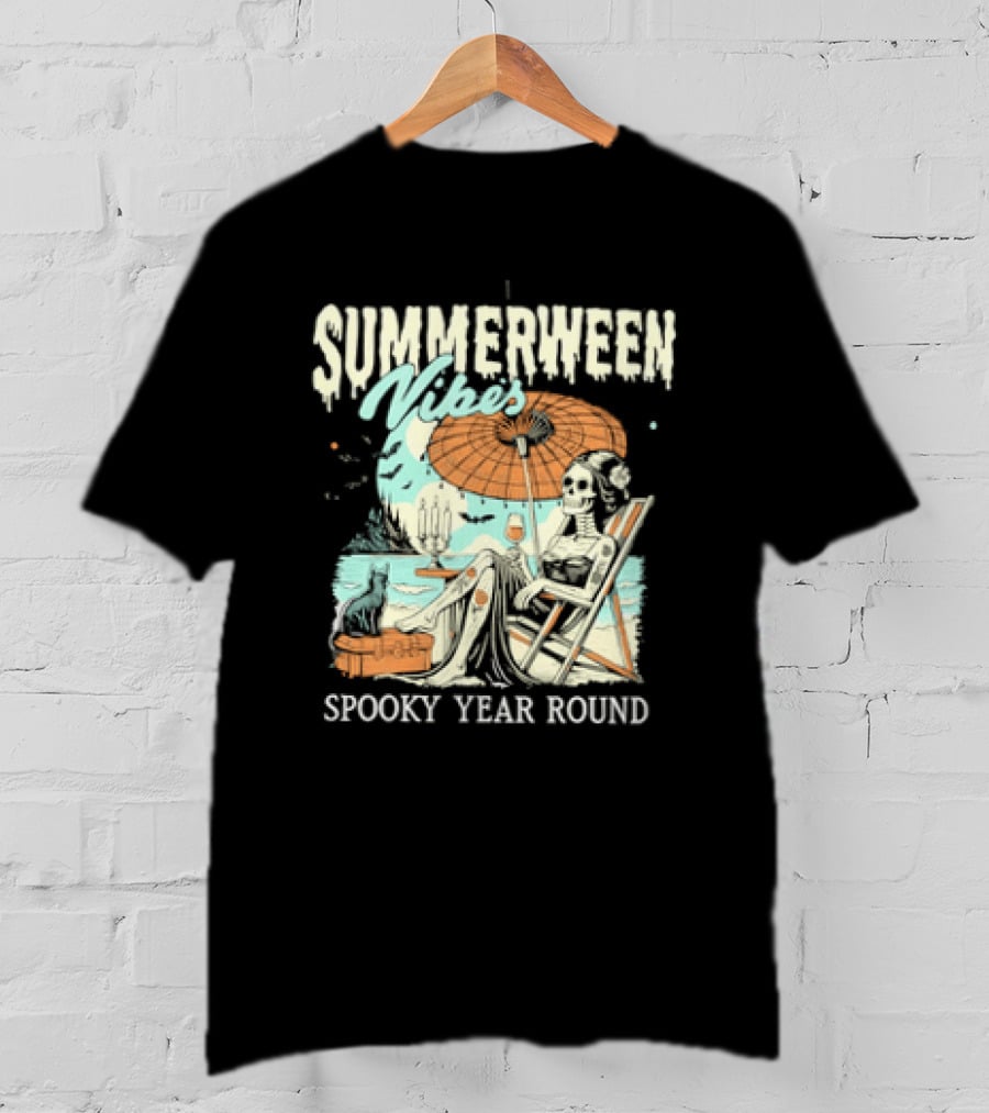 Summerween Vibes Skeleton Spooky Year Round T-Shirt