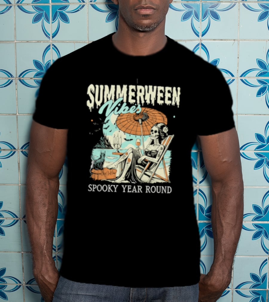 Summerween Vibes Skeleton Spooky Year Round T-Shirt