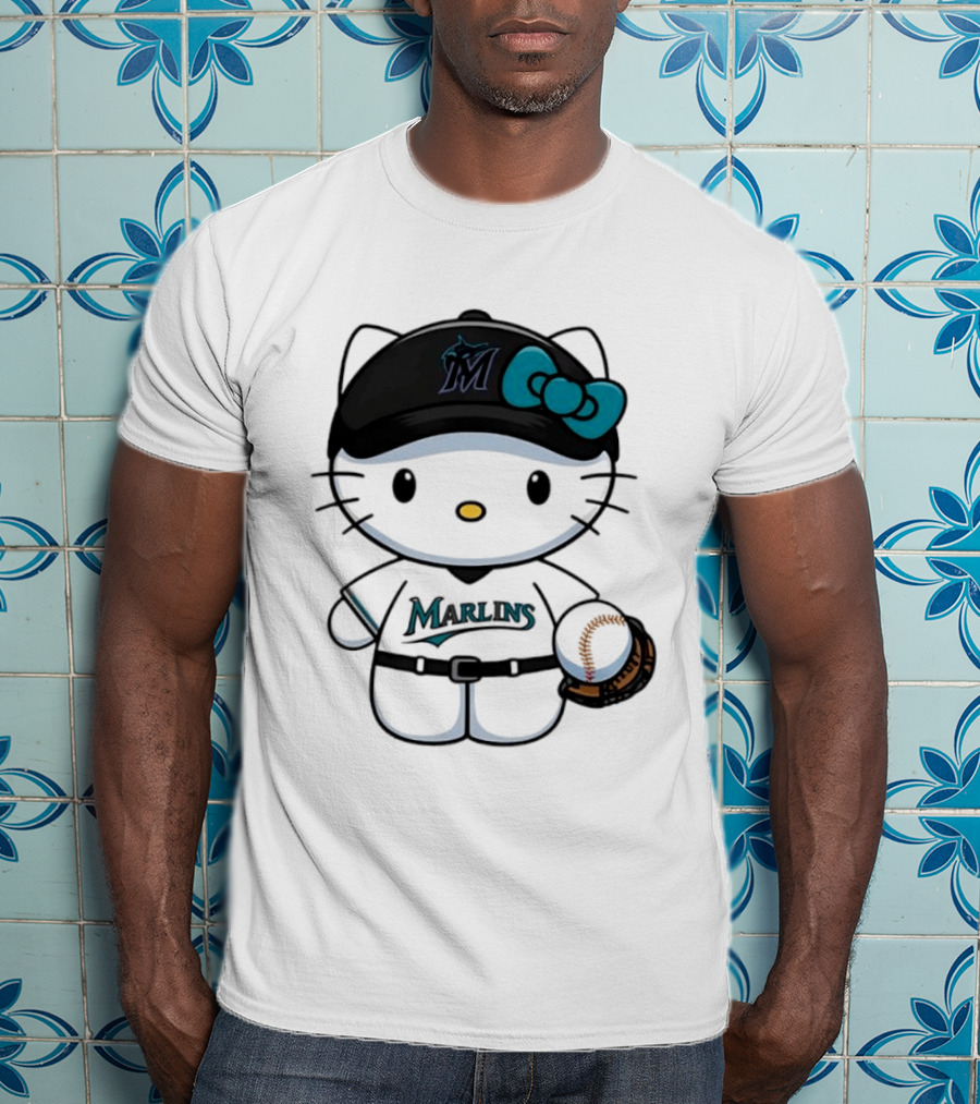 Hello Kitty Miami Marlins MLB Baseball Fan Merchandise T-Shirt