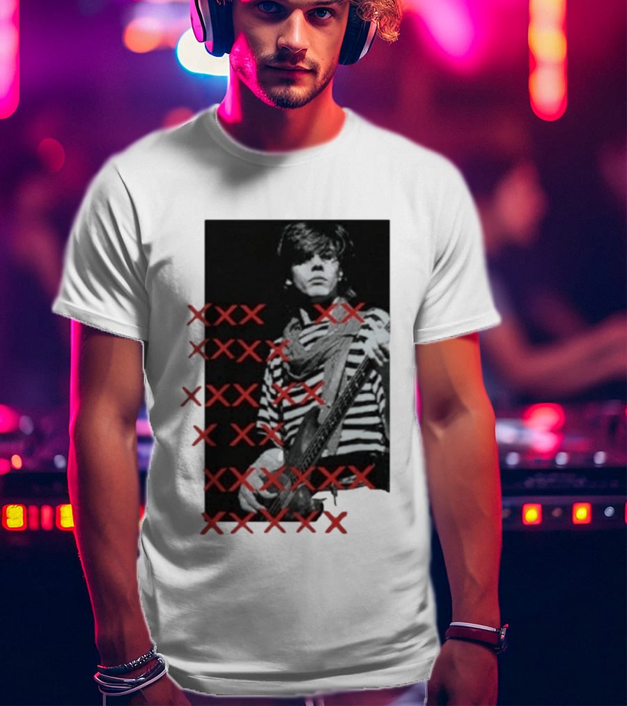 John Taylor X Punk Masters Striped Bass Guitar Image Red XXX Marks T-Shirt