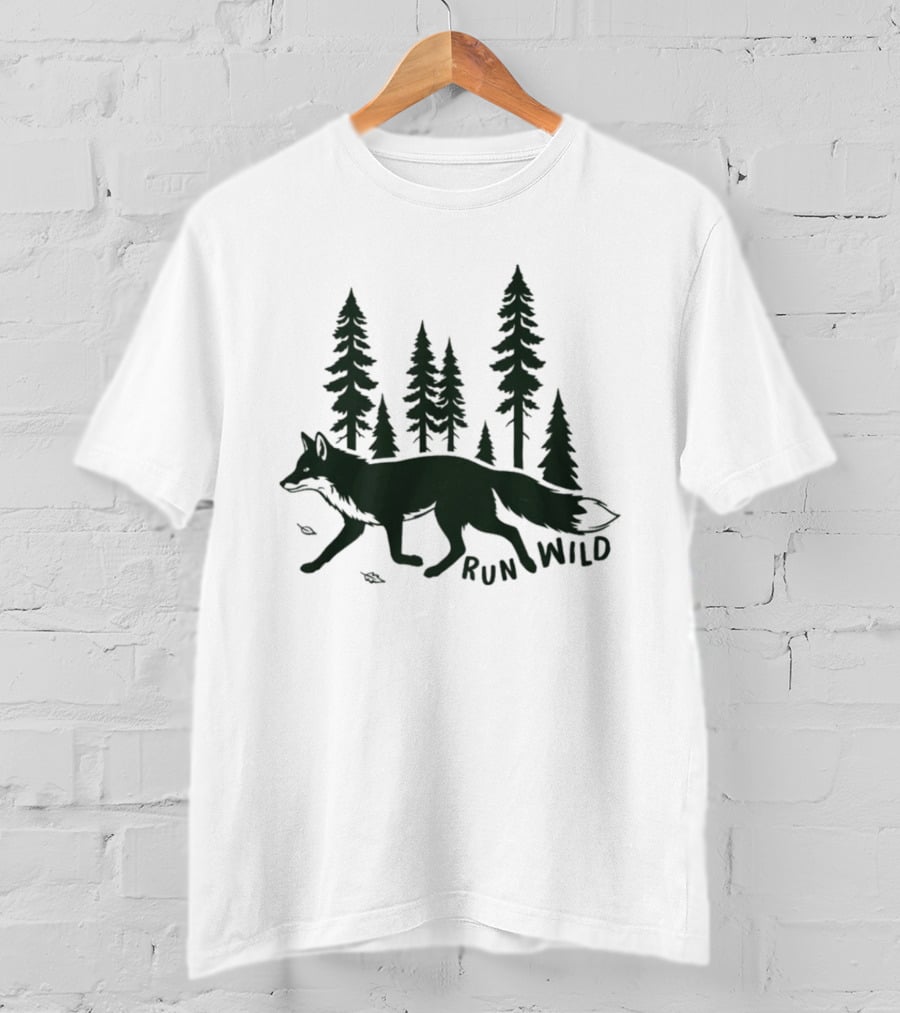 Run Wild Audubon 2026 Fundraiser Fox And Pine Trees T-Shirt