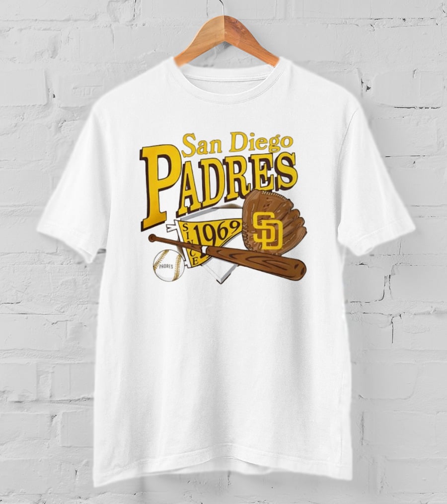 San Diego Padres Baseball Glove Bat Ball Since 1969 T-Shirt