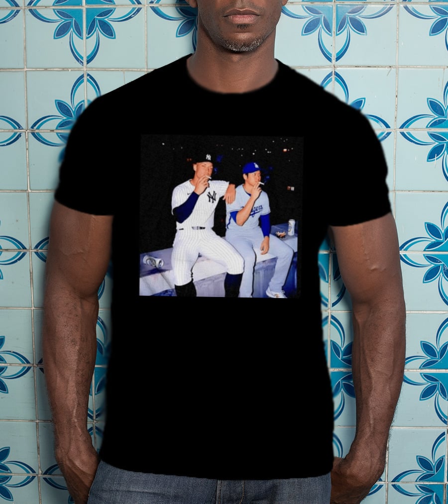 Aaron Judge New York Yankees Shohei Ohtani Los Angeles Dodgers MLB Smoking Scene T-Shirt