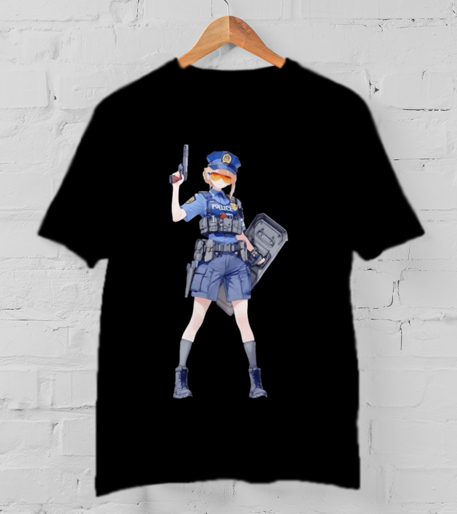 Anime Police Officer Tactical Uniform With Handgun T-Shirt