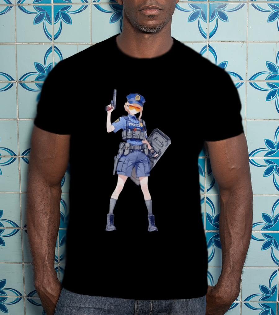 Anime Police Officer Tactical Uniform With Handgun T-Shirt